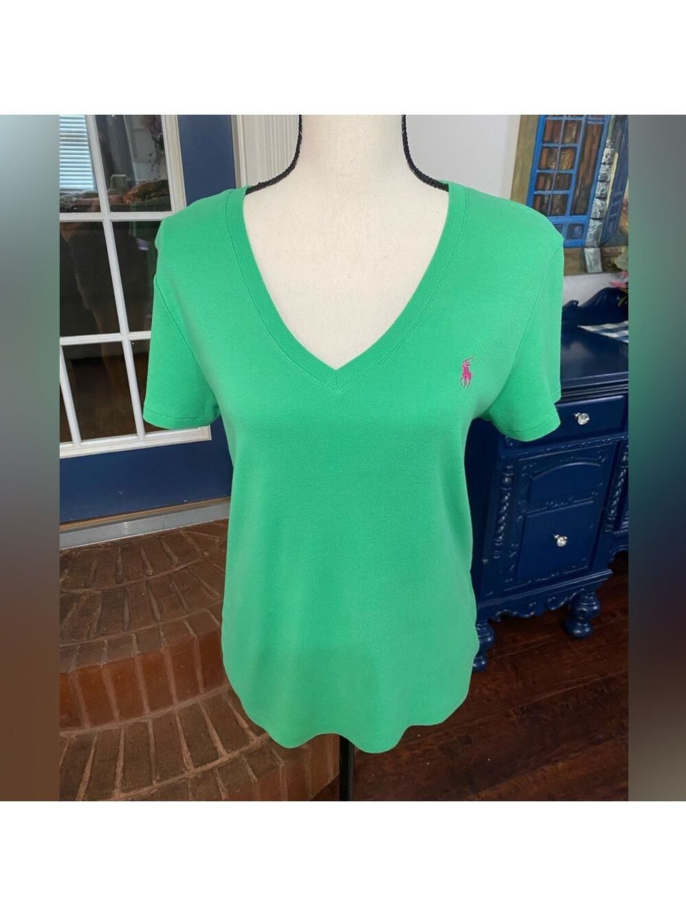 Ralph Lauren Green V-Neck Polo Short Sleeve Top